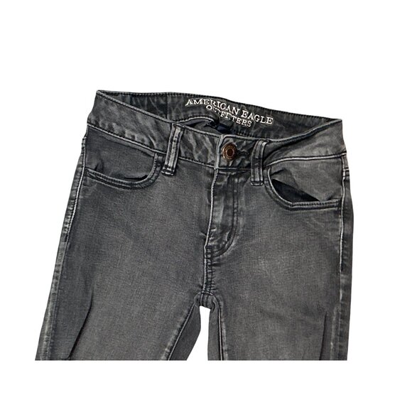 (6 for $25) AE Super Stretch Ripped Distressed Jegging in Washed Black Size 00 - Picture 3 of 7